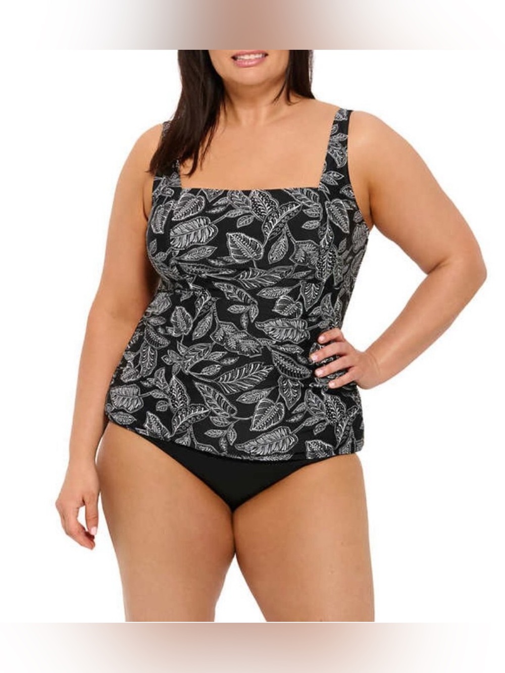NWOT- Christina Tankini Swim Top 🖤- Black & White Leaf Pattern